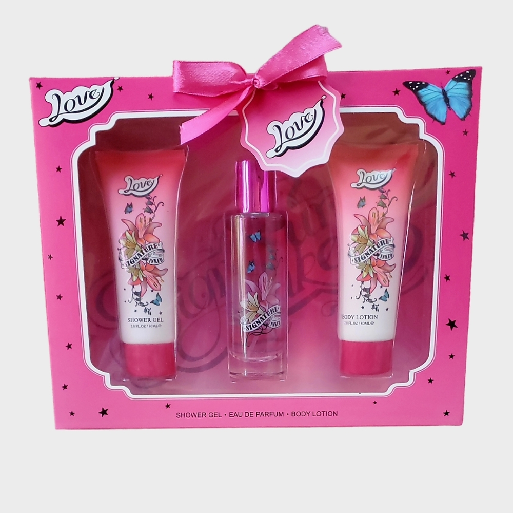 United Scents Love Signature Inked Shower Gel/Eau De Parfum/Body Lotion Set NIB